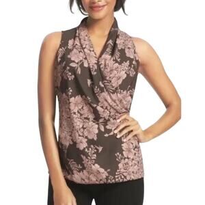 CAbi 594 Womens Rosewater Floral Faux Wrap Top Small